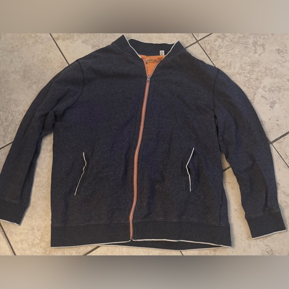 Robert Graham Men’s Heather Gray Front Zip Sweater w/ Orange Interior - 2XL